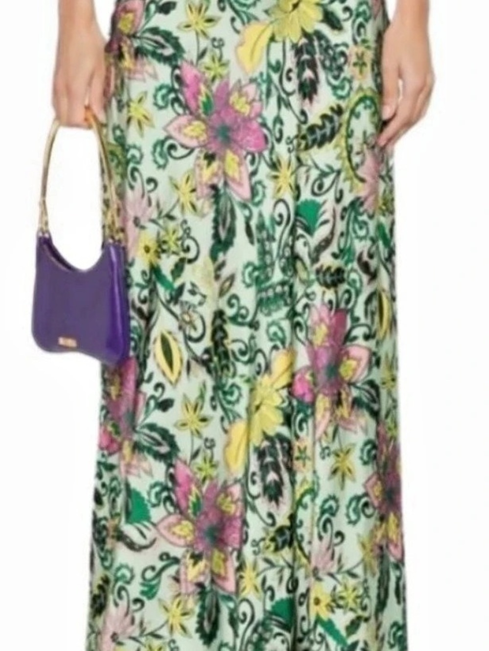 Diane von Furstenberg Reversible Floral Maxi Skirt in Green & Pink Like New Size
